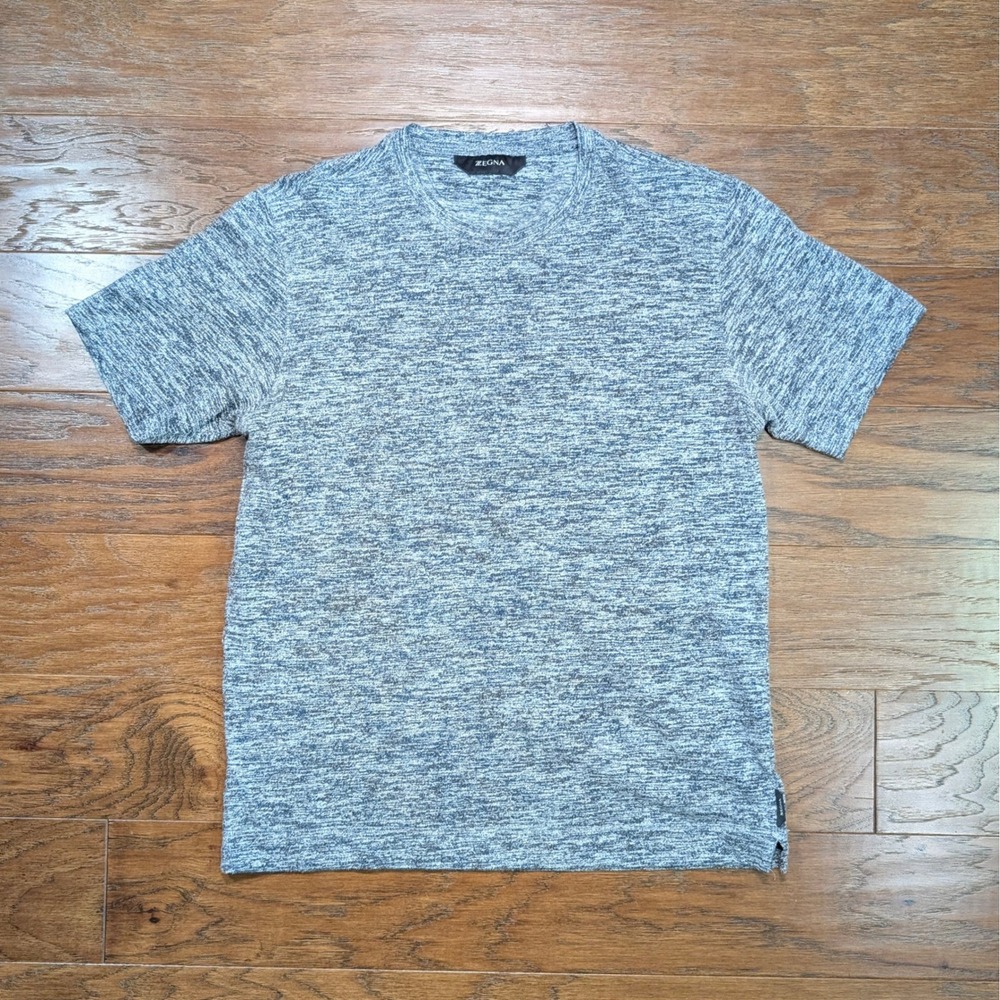 Zegna Mens Blue/Grey Marl Short Sleeve‎ Crew Neck T-Shirt Size M 19.5x25 Luxury